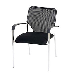 Decoshop26 Lot de 4 chaises de bureau sans roulettes avec accoudoirs conférence réunion empilable en tissu maille noir 04_0000552