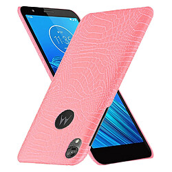 Wewoo Coque Rigide Pour Motorola Moto E6 Crocodile Antichoc Texture PC + Etui PU Rose