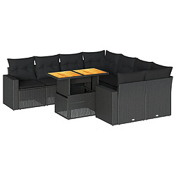 vidaXL Salon de jardin 9 pcs avec coussins noir résine tressée