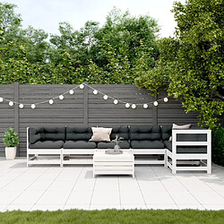 Maison Chic Ensemble Tables et chaises d'extérieur 7pcs avec coussins,Salon de jardin blanc bois de pin massif -GKD335106