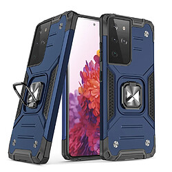 Ozzzo wozinsky ring armor coque hybride robuste + support magnetique pour samsung galaxy s22 ultra bleu