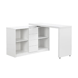 Avis Vente-Unique Bureau extensible avec plateau pivotant 360° - MDF - Blanc laqué - PAVELO