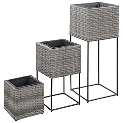 vidaXL Lits surélevés de jardin 3 pcs Résine tressée Gris