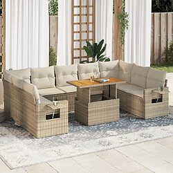 vidaXL Salon de jardin avec coussins 10 pcs beige résine tressée