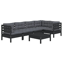 Avis Maison Chic Salon de jardin 6 pcs + coussins - Mobilier/Meubles de jardin - Table et chaises d'extérieur Noir Bois de pin -MN65001