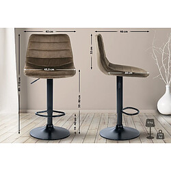 Decoshop26 Lot de 2 tabourets de bar chaises hautes avec repose-pieds incurvé en velours marron structure métallique noir 10_0004302