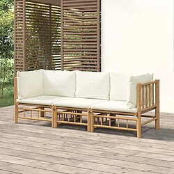 vidaXL Salon de jardin 3 pcs avec coussins blanc crème bambou