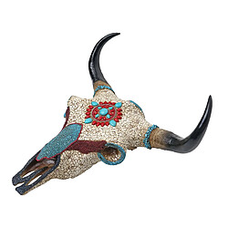 Mendler Crâne de décoration vache HWC-D31, polyresin, sculpture, taureau avec cornes, mosaïque 51x50x25cm