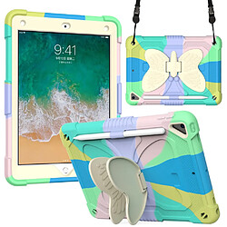 Coque en TPU + silicone avec béquille en forme de papillon et bandoulière coloré/vert pour votre Apple iPad 9.7 pouces (2018)/(2017)/iPad Air 2