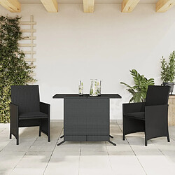 Maison Chic Ensemble de bistro 3 pcs avec coussins,Table + chaises + coussins de jardin noir résine tressée -GKD677609