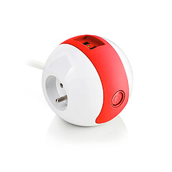 Watt&Co Multiprise Multimédia WATTBALL 2P 16A + 1P 6A + USB 2.1A - Rouge