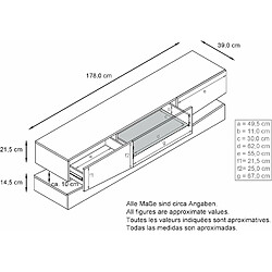 Mpc Meuble TV Avec Socle Blanc et crème Haute Brillance + led (178 X Variable X 39 Cm)