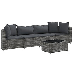 vidaXL Salon de jardin 5 pcs avec coussins gris résine tressée