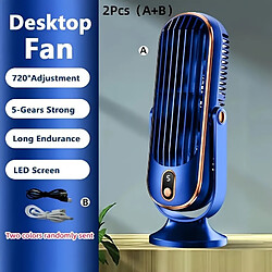 (Bleu, [Réglage à Cinq vitesses/grande Batterie/affichage numérique/Moteur silencieux]) Ventilateur De Climatiseur Portable, Grande Batterie Double Moteur Petit Refroidisseur d'Air Domestique