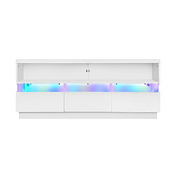 KILISKY Meuble TV moderne - 147cm Meuble TV à deux niveaux avec lumières LED - Blanc laqué