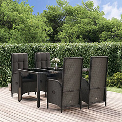 vidaXL Ensemble à manger de jardin coussins 5pcs Noir Résine tressée