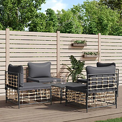 Maison Chic Salon de jardin 5 pcs + coussins - Mobilier/Meubles de jardin - Table et chaises d'extérieur anthracite résine tressée -MN77585