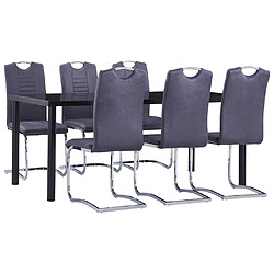 vidaXL Ensemble de salle à manger 7 pcs Similicuir daim Gris