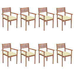 vidaXL Chaises de jardin empilables avec coussins lot de 8 Teck solide 