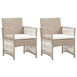 vidaXL Fauteuils de jardin avec coussins 2 pcs Beige Résine tressée