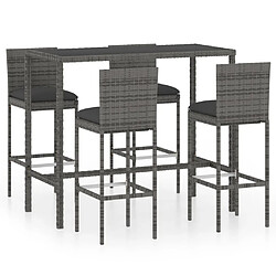 Maison Chic Ensemble de bar de jardin 5 pcs et coussins,Table + chaises + coussins de jardin Résine tressée Gris -GKD325323