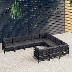 Maison Chic Salon de jardin 10 pcs + coussins - Mobilier/Meubles de jardin - Table et chaises d'extérieur Noir Bois de pin -MN23541