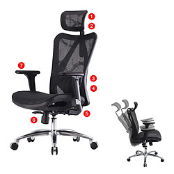 Decoshop26 Fauteuil de bureau siège et dossier de forme ergonomique siège pivotant et réglable revêtement en maille noir 04_0006218