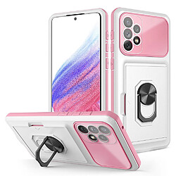 Coque en TPU + acrylique antichoc avec béquille en anneau et porte-carte blanc/rose pour votre Samsung Galaxy A53 5G