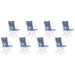 Beliani Set de 8 coussins en tissu bleu pour chaises de jardin MAUI