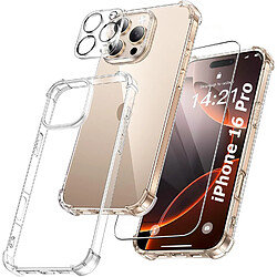 Coque Silicone Transparente Angles Renforces + Verre Trempe et Protection Camera Arriere Pour iPhone 16 Pro Little Boutik®