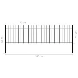 vidaXL Clôture de jardin avec dessus en lance Acier 3,4 x 1 m Noir pas cher