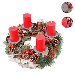 Mendler Couronne de l'Avent HWC-H49, décoration, arrangement de Noel, bois, rond Ø 33cm ~ avec 4 bougies rouges