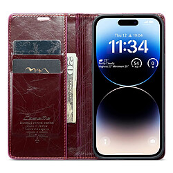 Etui en PU CASEME anti-chute, texture cireuse rétro, fermeture magnétique avec support pour votre iPhone 14 Pro - rouge