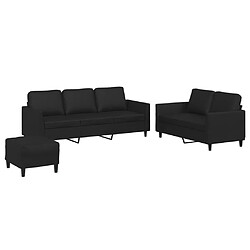 vidaXL Ensemble de canapés 3 pcs avec coussins Noir Similicuir