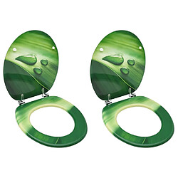 Helloshop26 Lot de deux sièges abattants WC avec couvercles MDF vert gouttes d'eau 02_0002975