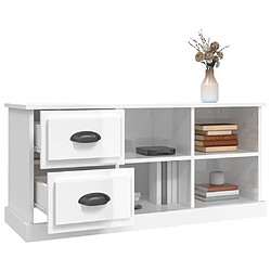 Maison Chic Meuble TV scandinave - Banc TV pour salon blanc brillant 102x35,5x47,5 cm bois d'ingénierie -MN27819 pas cher