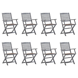 vidaXL Chaises pliables d'extérieur lot de 8 et coussins Bois d'acacia