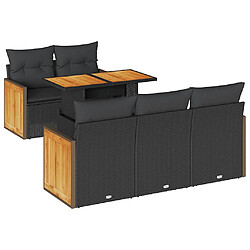 vidaXL Salon de jardin 6 pcs avec coussins noir résine tressée acacia