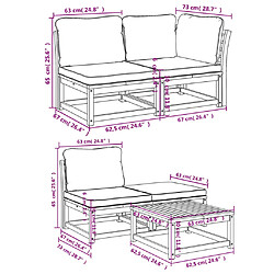 vidaXL Salon de jardin avec coussins 5 pcs Bois d'acacia solide pas cher