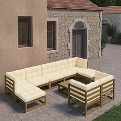 Maison Chic Salon de jardin 10 pcs + coussins - Mobilier/Meubles de jardin - Table et chaises d'extérieur Marron miel Bois de pin -MN94579