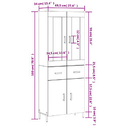 vidaXL Buffet haut Gris béton 69,5x34x180 cm Bois d'ingénierie pas cher