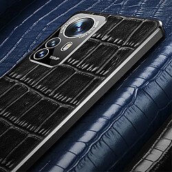 Coque en TPU + cuir véritable électroplaqué, texture crocodile, bleu pour votre Xiaomi 12/12X