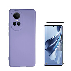 Kit de film en verre trempé de la couverture de 5D + couvercle de silicone liquide Phonecare pour Oppo Reno 10 - Violet