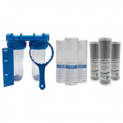 Desineo Pack de filtration d'eau double porte filtre plus 3 filtres anti sédiment 10 microns et 3 filtres à charbon 5 microns