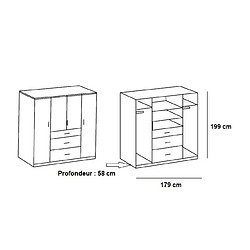 Inside 75 Armoire rangement LAVAL chêne façade blanc mat 4 portes 3 tiroirs