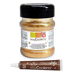 Scrapcooking Sucre pailleté doré 160 g + 1 Stylo chocolat