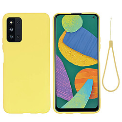 Coque en silicone, antichoc, découpe précise couleur unie avec sangle jaune pour votre Samsung Galaxy F52 5G