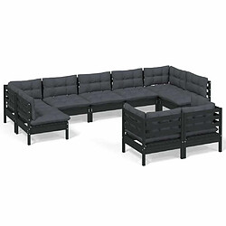 Maison Chic Salon de jardin 9 pcs + coussins - Mobilier/Meubles de jardin - Table et chaises d'extérieur Noir Bois de pin massif -MN30747