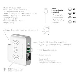 Avis cRadia Super Chargeur 240V 2 USB 2.4A AND 1 USB C 2.4A AND sans fil 5W Powerbank 6700mAh