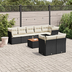 vidaXL Salon de jardin 9 pcs avec coussins noir résine tressée